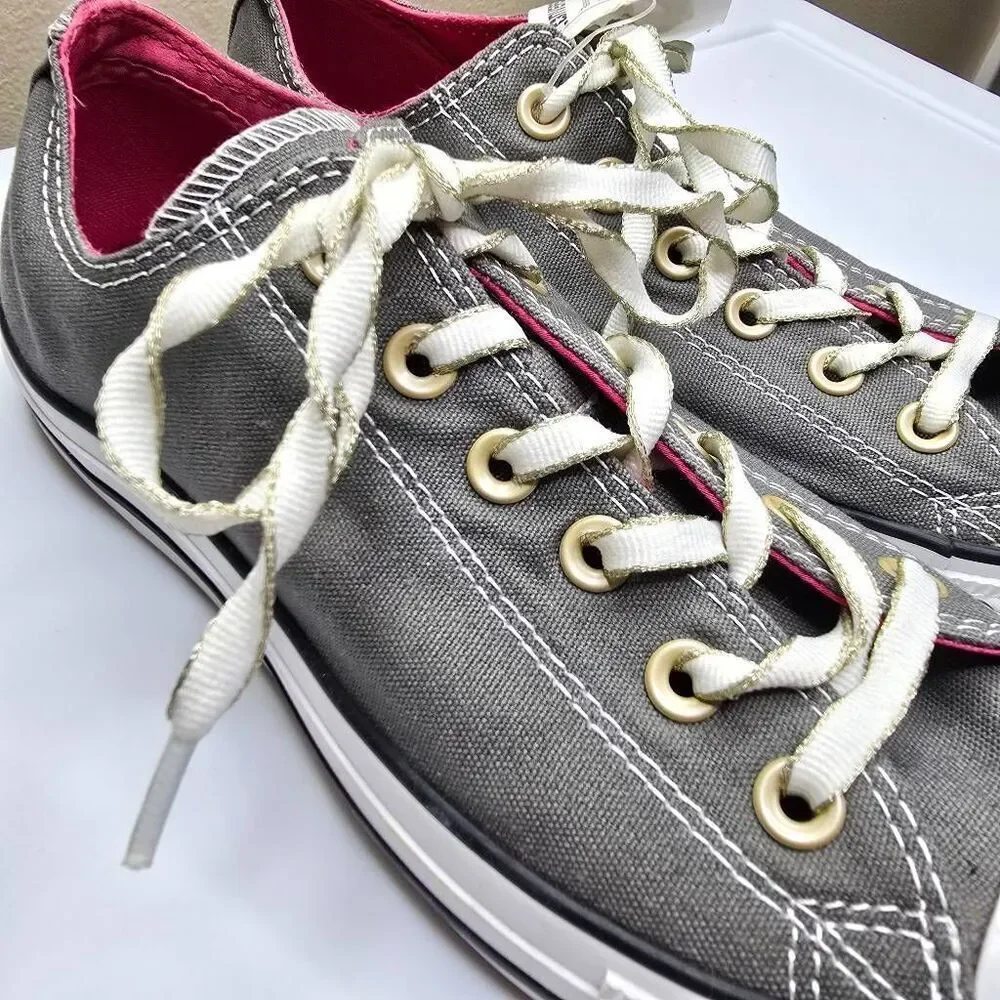 Converse Chuck Taylor All Star Low Double Tongue Sparkle Lace Gray White Pink Sn